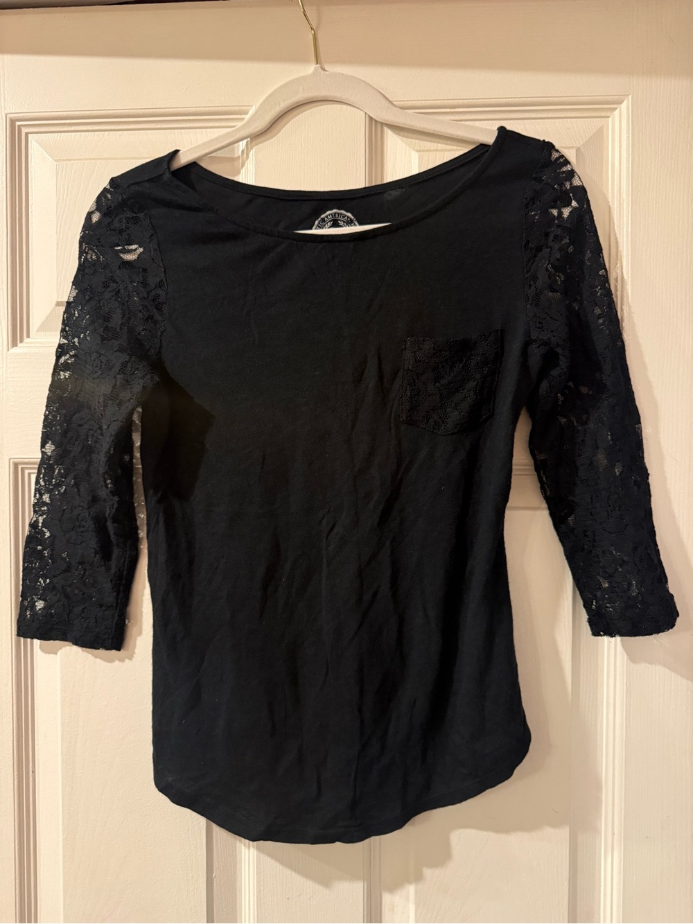 Black Lace-Sleeve and Lace Back Top